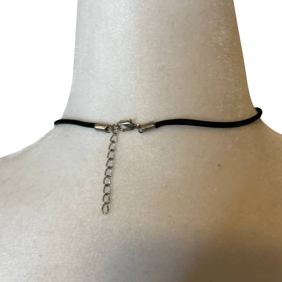 Gold Tone Large Medallion Black Cord Adjustable Necklace 18" - 20" inches - Picture 3 of 4